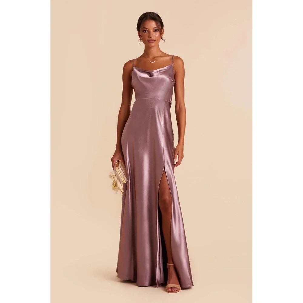 Birdy Grey Lisa Long Satin Dress Dark Mauve Cowl Neck Bridesmaid Gown XS NEW